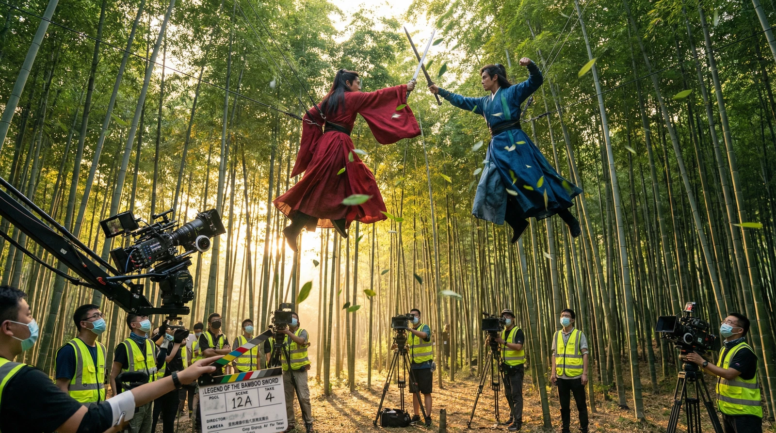 蜜芽武侠动作片竹林对决拍摄现场